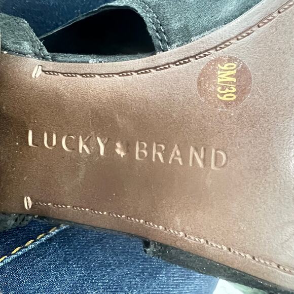 LUCKY BRAND Oona Black Suede Peep Toe  Booties 9M  Moto Nightout Office - Picture 8 of 8